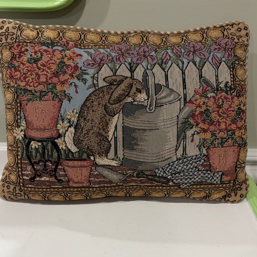"Fashion" Bunny Rabbit Tapestry Garden Accent Pillow – 16" x 12"